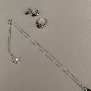 Black Onyx Necklace, earrings and Ring set